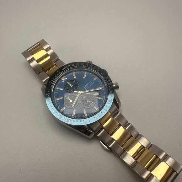 Daniel Steiger Chronograph Watch Blue Dial Two-Tone Bracelet Tachymeter Date - Picture 2 of 6